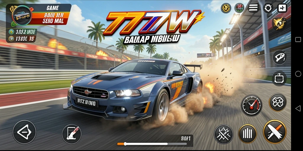 Tampilan gameplay balap mobil yang mendebarkan di 7777W.