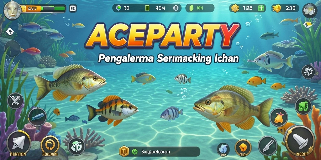 Tampilan gameplay menarik dalam ACEPARTY saat menangkap ikan.