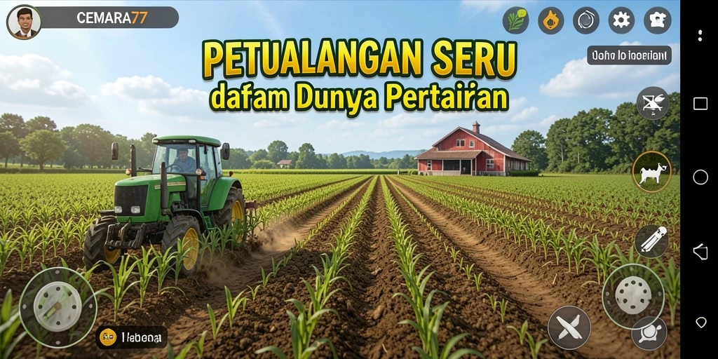 Screenshot CEMARA77 menunjukkan ladang subur dengan tanaman yang beragam.