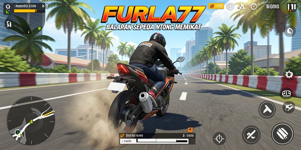 Tampilan gameplay seru balapan sepeda motor di FURLA77.