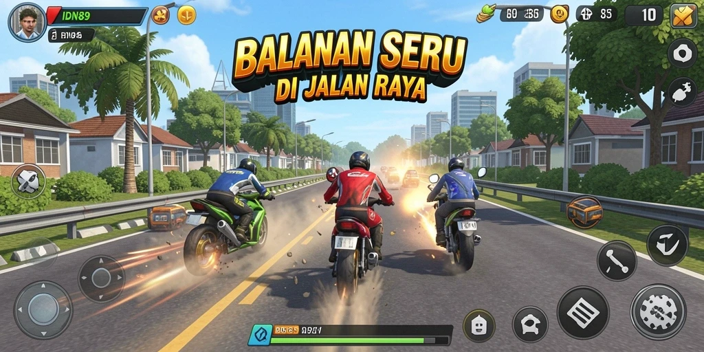Screenshot utama IDN89 menampilkan aksi balapan yang mendebarkan.