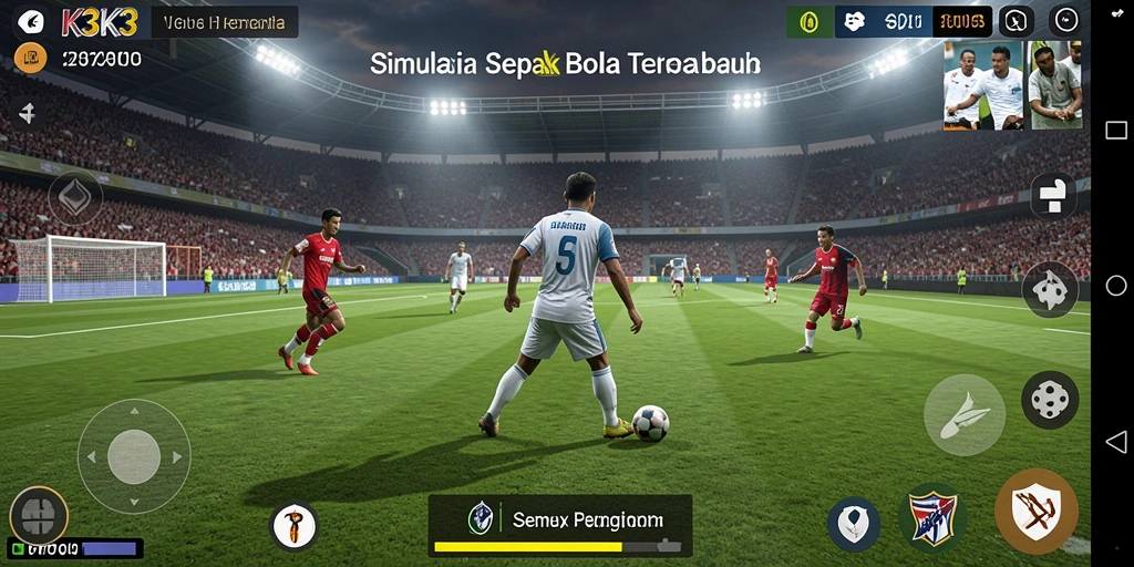 Screenshot gameplay menampilkan aksi seru pertandingan sepak bola.