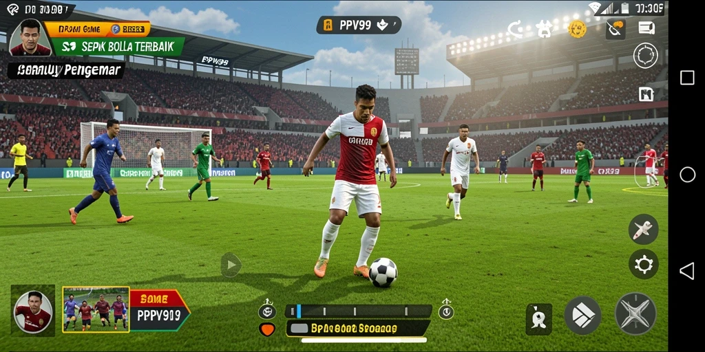 Tangkapan layar utama PPV99 menampilkan aksi pertandingan sepak bola yang mendebarkan.