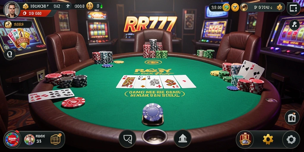 Screenshot gameplay RR777 yang menampilkan aksi Poker yang mendebarkan.