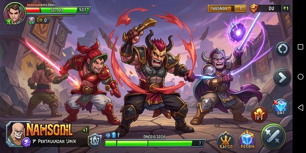 Screenshot gameplay SD107 menampilkan aksi pertarungan mendebarkan.